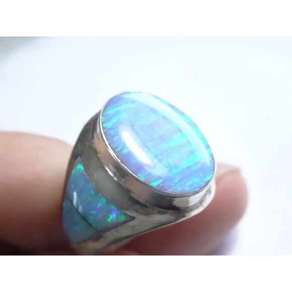 Amazing Azure Opal Sterling Silver Ring by R Begay Sz 9 - Picture 8 of 10